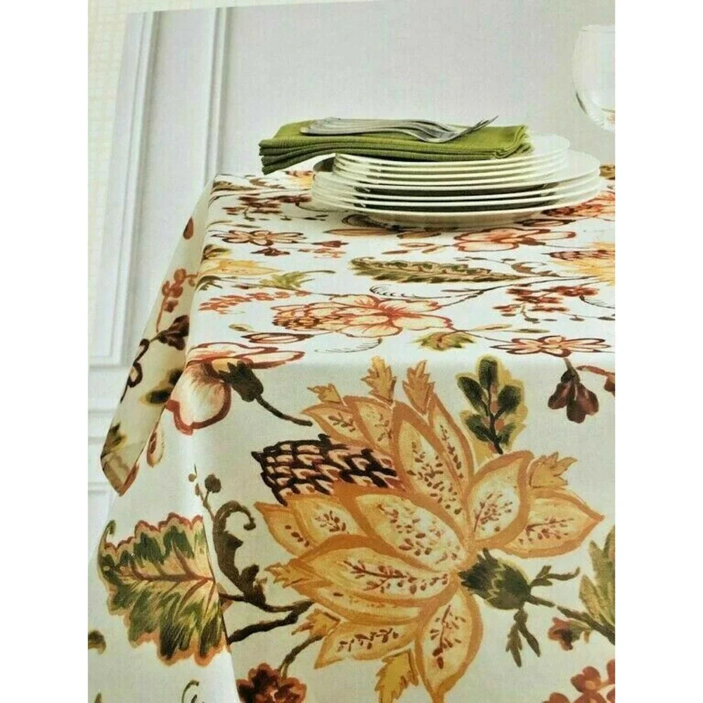 Thanksgiving Delilah Jacobean Floral Fabric Tablecloth 60